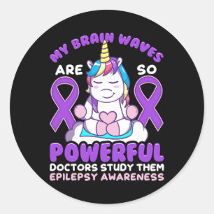 Sticker Rond Sensibilisation à l'épilepsie Cute Unicorn Purple 