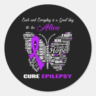 Sticker Rond Sensibilisation à l'épilepsie Papillons pourpres