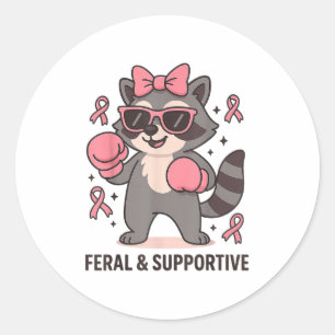 Sticker Rond Sensibilisation Au Cancer Du Sein Funny Raccoon Fe