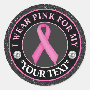 Sticker Rond Sensibilisation au cancer du sein Je porte du rose