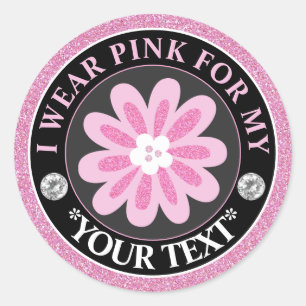 Sticker Rond Sensibilisation au cancer du sein Je porte du rose