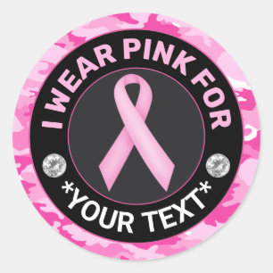 Sticker Rond Sensibilisation au cancer du sein Je porte du rose