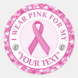 Sticker Rond Sensibilisation au cancer du sein Je porte du rose