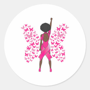 Sticker Rond Sensibilisation au cancer du sein Papillons roses 