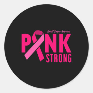 Sticker Rond Sensibilisation au cancer du sein rose et fort