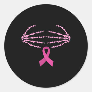 Sticker Rond Sensibilisation au cancer Squelette Mains Bra Ribb
