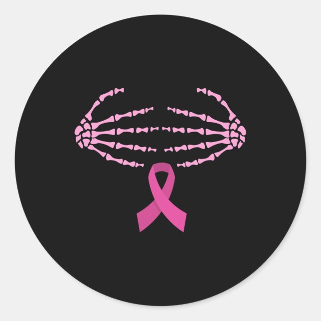 Sticker Rond Sensibilisation au cancer Squelette Mains Bra Ribb (Devant)