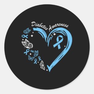 Sticker Rond Sensibilisation au diabète Coeur Bleu Ruban Diabèt