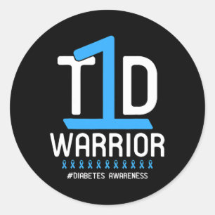Sticker Rond Sensibilisation au diabète Ruban bleu T1D Guerrier