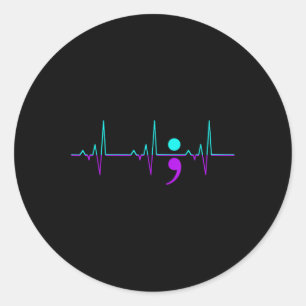 Sticker Rond Sensibilisation au suicide Heartbeat Happy Ribbon 