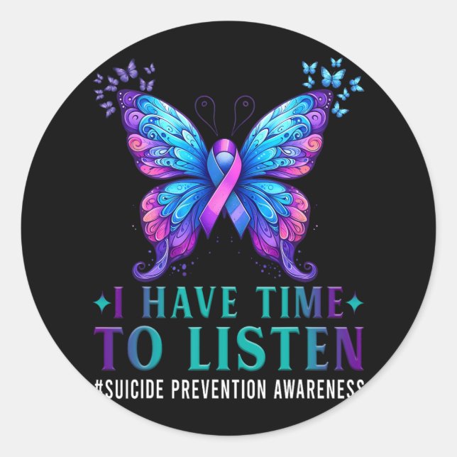 Sticker Rond Sensibilisation Au Suicide J'Ai Le Temps D'Écouter (Devant)