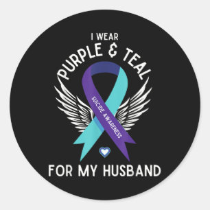 Sticker Rond Sensibilisation Au Suicide Je Porte Turquoise Et V