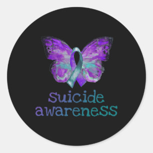 Sticker Rond Sensibilisation au suicide Papillon Turquoise pour