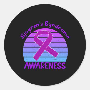 Sticker Rond Sensibilisation au syndrome de Sjogrens Ribbon vio