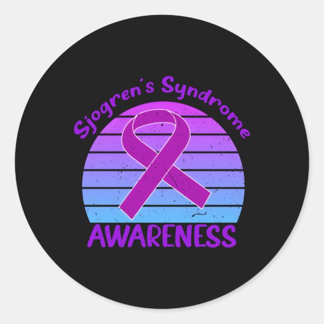 Sticker Rond Sensibilisation au syndrome de Sjogrens Ribbon vio (Devant)