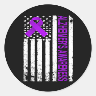 Sticker Rond Sensibilisation - Drapeau Usa Ruban Violet