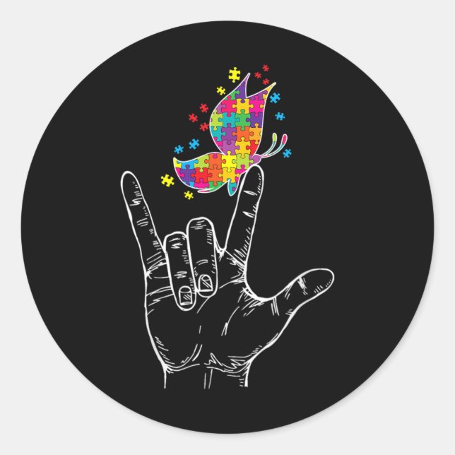 Sticker Rond Sensibilisation Je t'aime Asl Hand Sign Language B (Devant)