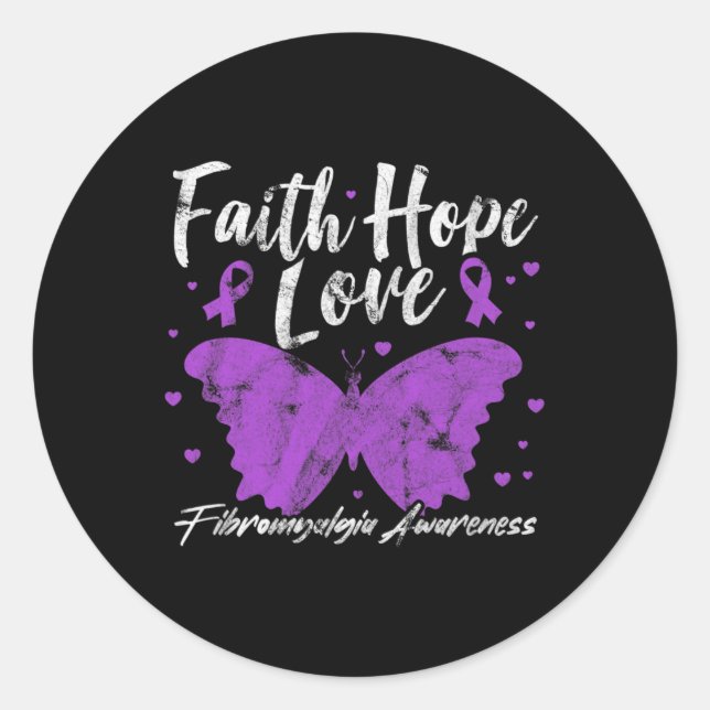 Sticker Rond Sensibilisation Papillon pourpre Fibro Grunge guer (Devant)