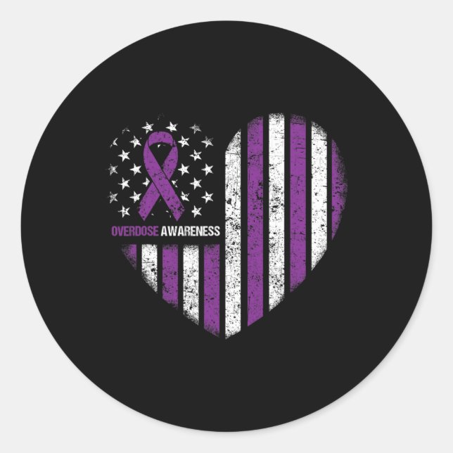 Sticker Rond Sensibilisation Ruban violet Durable Addiction (Devant)