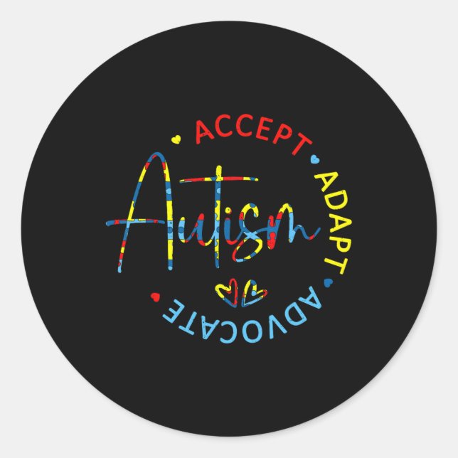 Sticker Rond Sensibilisation sur l'autisme Accepter Adapt Advoc (Devant)