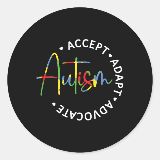 Sticker Rond Sensibilisation sur l'autisme Accepter Adapt Advoc (Devant)