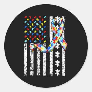 Sticker Rond Sensibilisation sur l'autisme américaine drapeau a