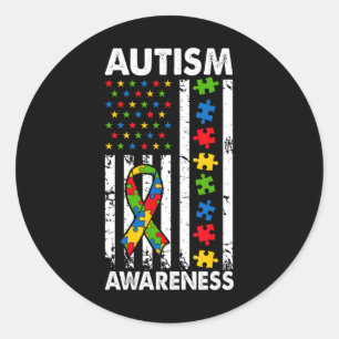 Sticker Rond Sensibilisation sur l'autisme American Flag Puzzle