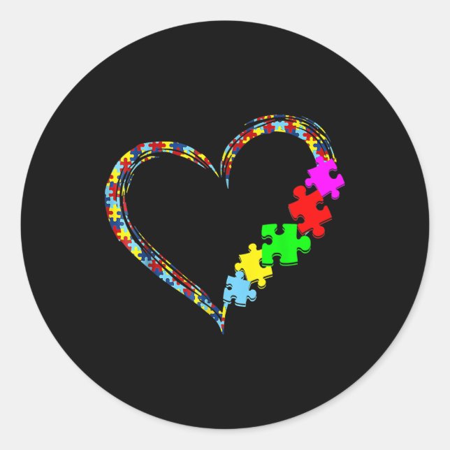 Sticker Rond Sensibilisation sur l'autisme Amour Coeur Puzzle P (Devant)