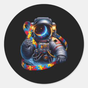 Sticker Rond Sensibilisation sur l'autisme Astronaute Jaune Rou
