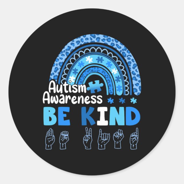 Sticker Rond Sensibilisation sur l'autisme Be Kind ASL Hand Sig (Devant)
