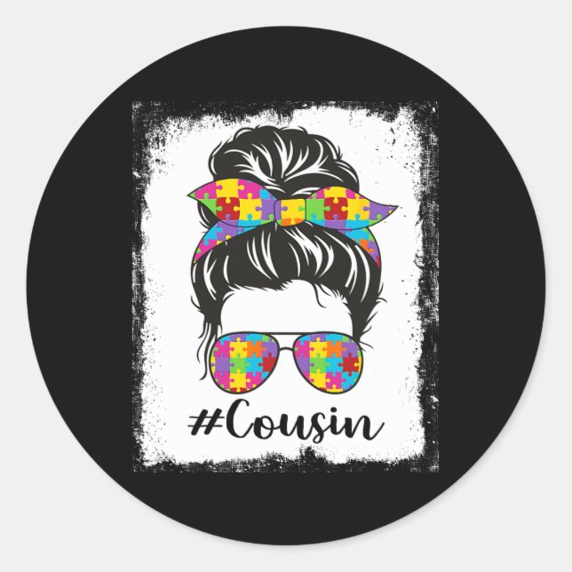 Sticker Rond Sensibilisation sur l'autisme Bleached Autism Cous (Devant)