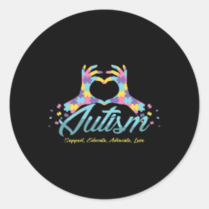 Sticker Rond Sensibilisation sur l'autisme Coeur Puzzle Ribbon