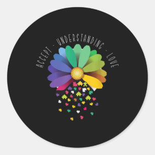 Sticker Rond Sensibilisation sur l'autisme Coeur Ruban de Kindn