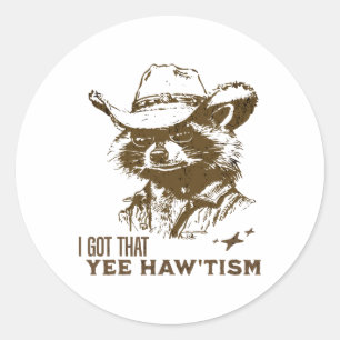 Sticker Rond Sensibilisation sur l'autisme Cowboy Raccoon J'Ai 