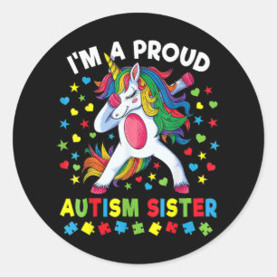 Sticker Rond Sensibilisation sur l'autisme Dabbing Unicorn Girl