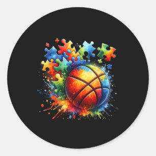 Sticker Rond Sensibilisation sur l'autisme de basket-ball color