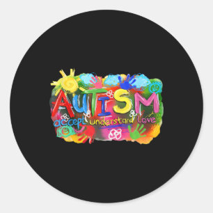 Sticker Rond Sensibilisation sur l'autisme de brosse Accepter C