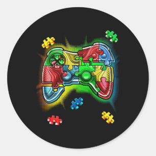 Sticker Rond Sensibilisation sur l'autisme de jeu vidéo contrôl