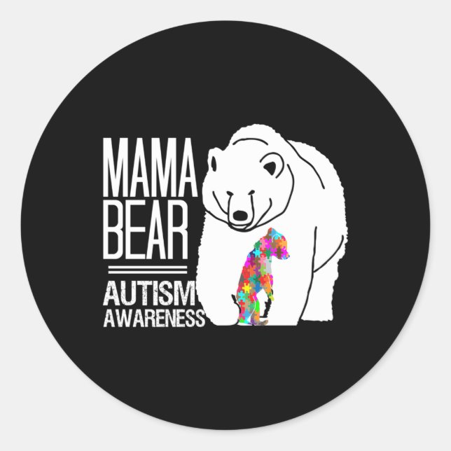 Sticker Rond Sensibilisation sur l'autisme de l'ours de maman a (Devant)
