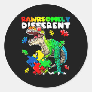 Sticker Rond Sensibilisation sur l'autisme Dinosaure Rawrsomeme