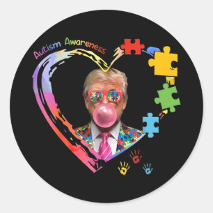 Sticker Rond Sensibilisation sur l'autisme Drôle Trump soutient