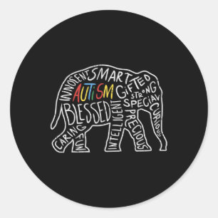 Sticker Rond Sensibilisation sur l'autisme Eléphant Mots Amoure