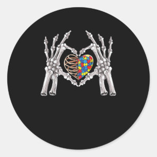 Sticker Rond Sensibilisation sur l'autisme Gothique Crâne main 