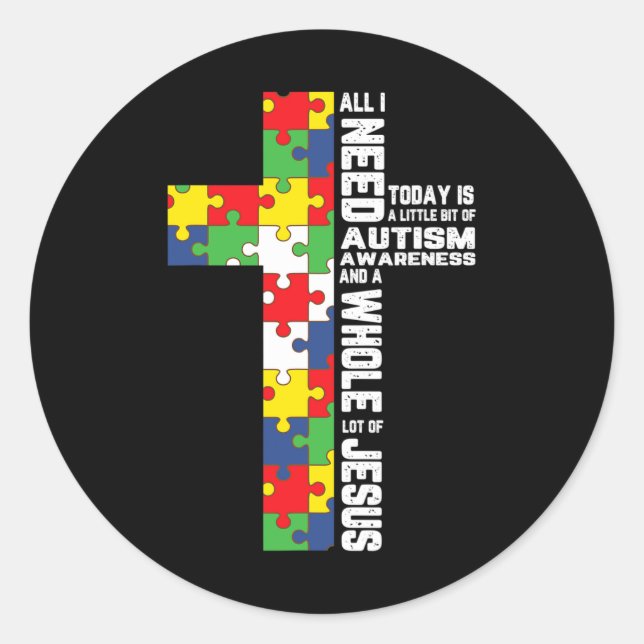 Sticker Rond Sensibilisation sur l'autisme Jésus Croix Puzzle C (Devant)