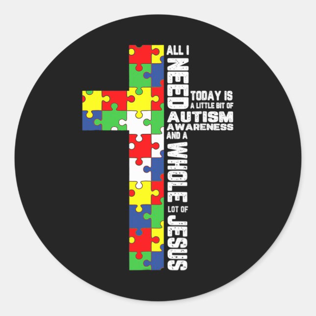 Sticker Rond Sensibilisation sur l'autisme Jésus Croix Puzzle C (Devant)