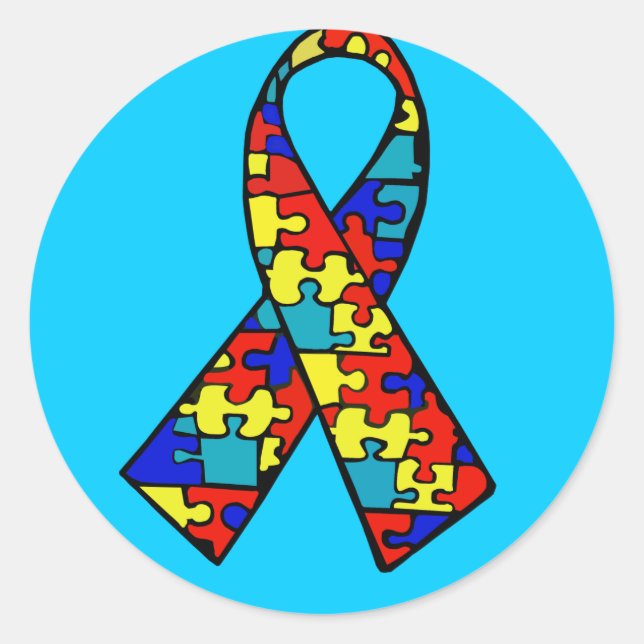 Sticker Rond Sensibilisation sur l'autisme Jigsaw Puzzle Ruban  (Devant)