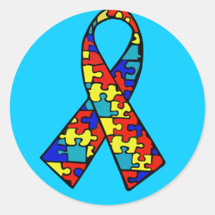 Sticker Rond Sensibilisation sur l'autisme Jigsaw Puzzle Ruban 