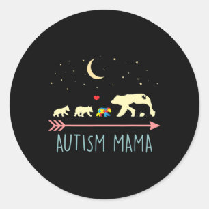 Sticker Rond Sensibilisation sur l'autisme Mama Ours 4 Cubes Au