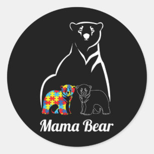 Sticker Rond Sensibilisation sur l'autisme maman ours maman enf