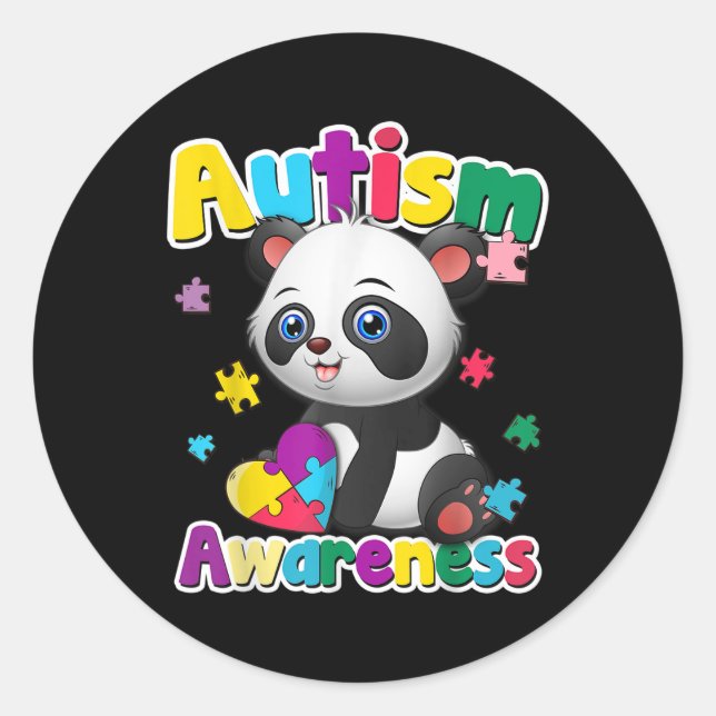 Sticker Rond Sensibilisation sur l'autisme Panda Puzzle Pièces  (Devant)
